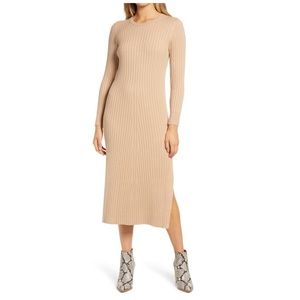 Nordstrom Wayf BFF Collection Dede Emily Hollie Long Sleeve Sweater Dress Camel